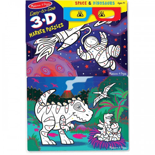 Easy to See 3D Marker Coloring Puzzles -Space/Dinosaur